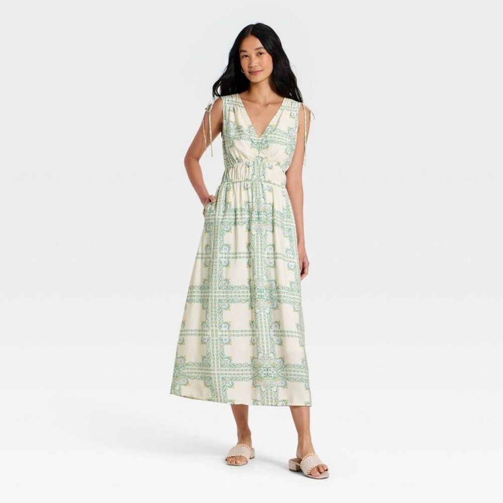 Women's Side-Tie Midi Dress - A New Day Cream L